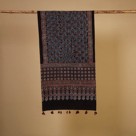 Black - natural dyed mul cotton stole 30 - handcrafted