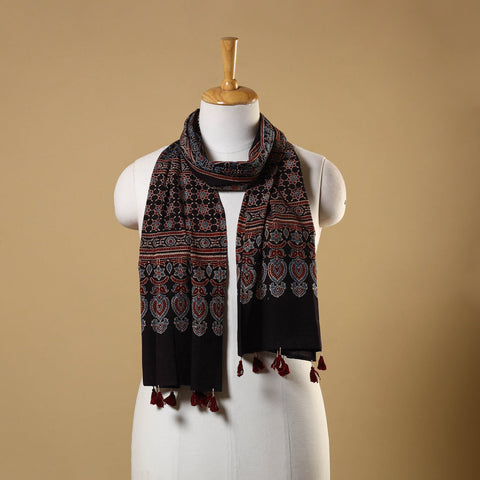 Black - natural dyed mul cotton stole 30 - handcrafted