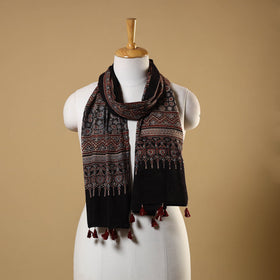 Black Natural Dyed Block Print Mul Cotton Ajrakh Stole 