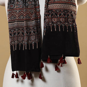 Black Natural Dyed Block Print Mul Cotton Ajrakh Stole 