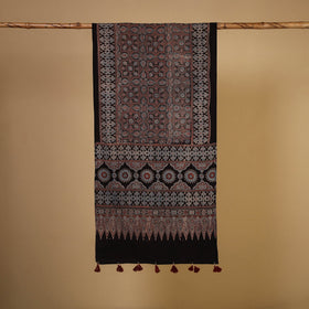 Black Natural Dyed Block Print Mul Cotton Ajrakh Stole 