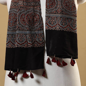 Black Natural Dyed Block Print Mul Cotton Ajrakh Stole 