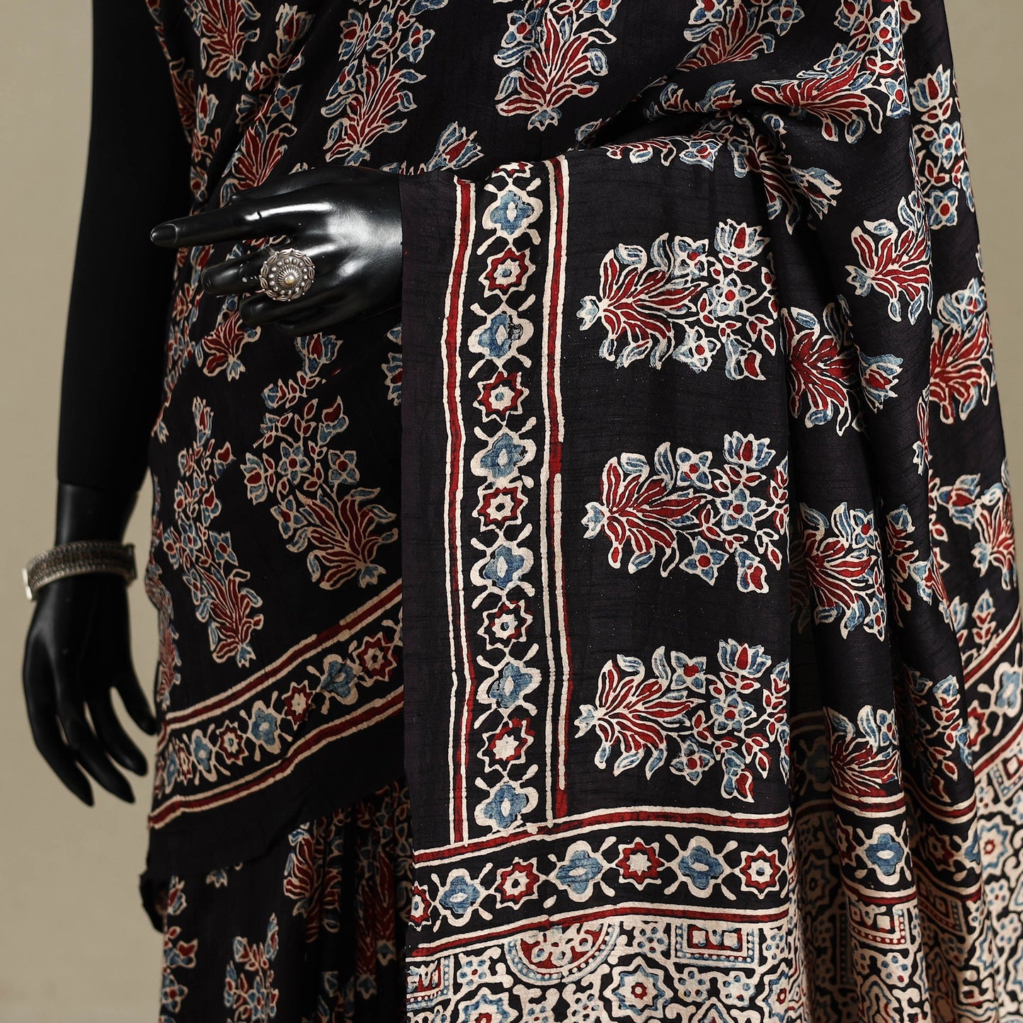 Black - natural dyed organza silk saree 22 - handcrafted