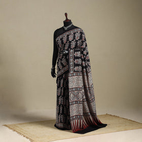 Black - natural dyed organza silk saree 22 - handcrafted