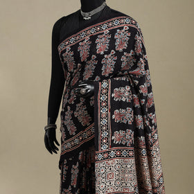 Black - natural dyed organza silk saree 22 - handcrafted