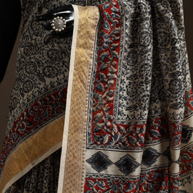 Black - natural dyed pedana chanderi silk kalamkari saree