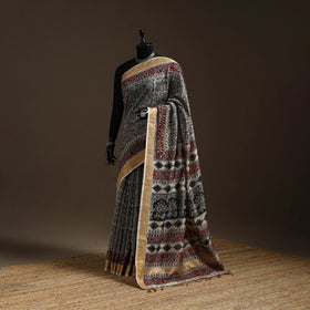 Black - natural dyed pedana chanderi silk kalamkari saree