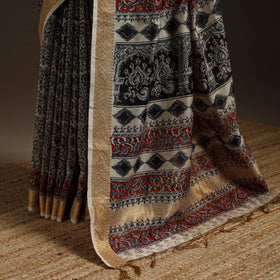 Black - natural dyed pedana chanderi silk kalamkari saree