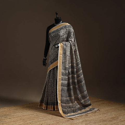 Black - natural dyed pedana chanderi silk kalamkari saree