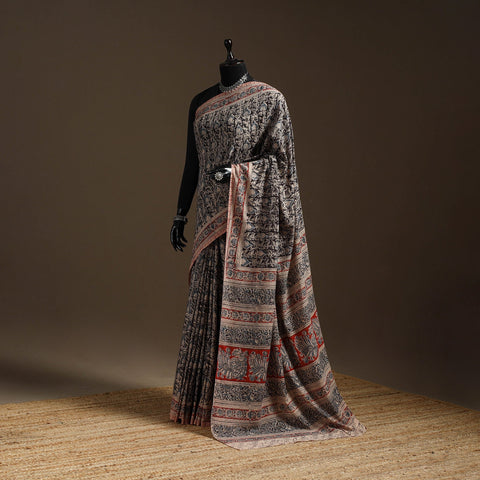 Black - natural dyed pedana cotton kalamkari saree 24