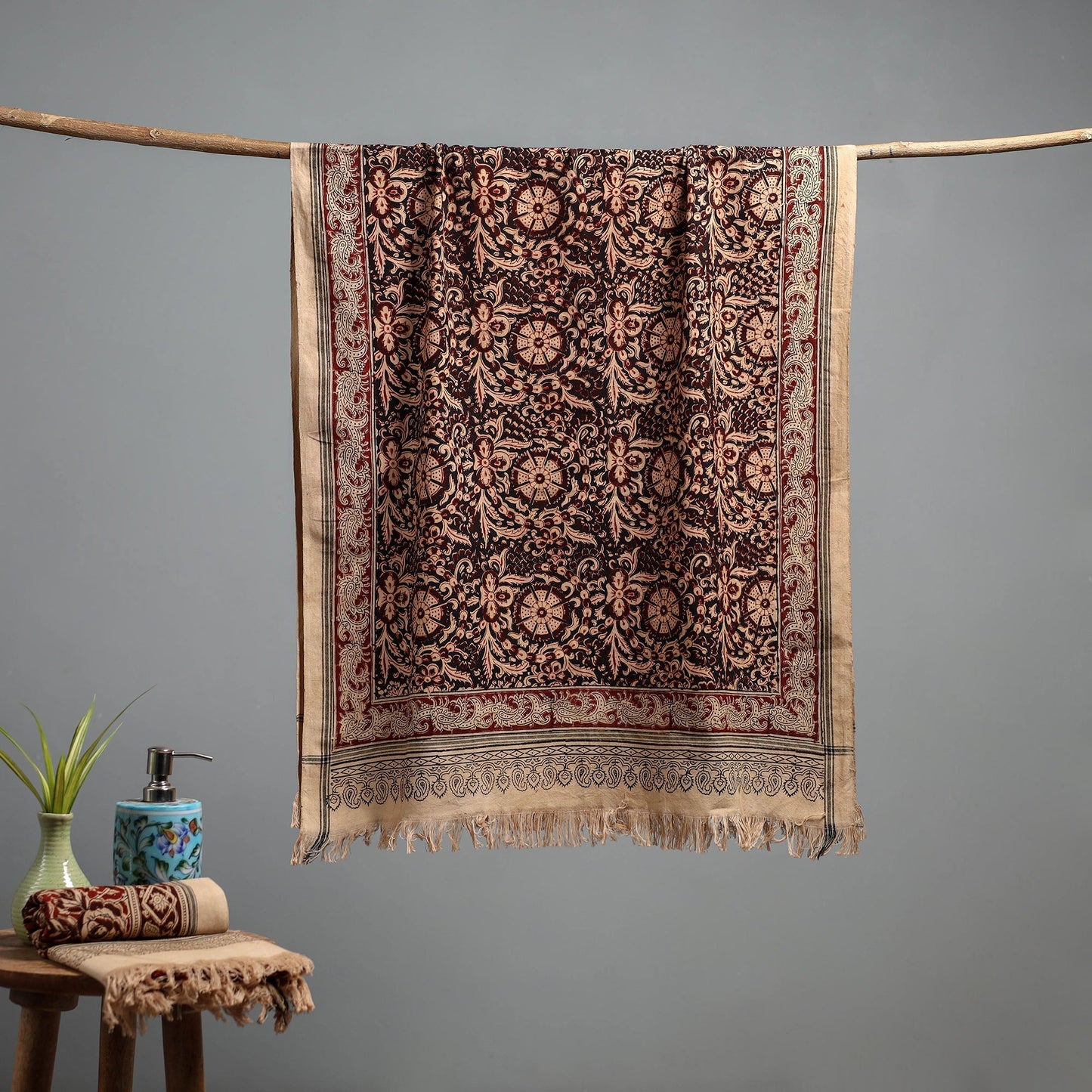 Natural dyed pedana kalamkari printed handloom cotton towel