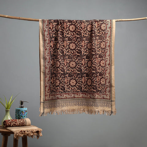 Natural dyed pedana kalamkari printed handloom cotton towel