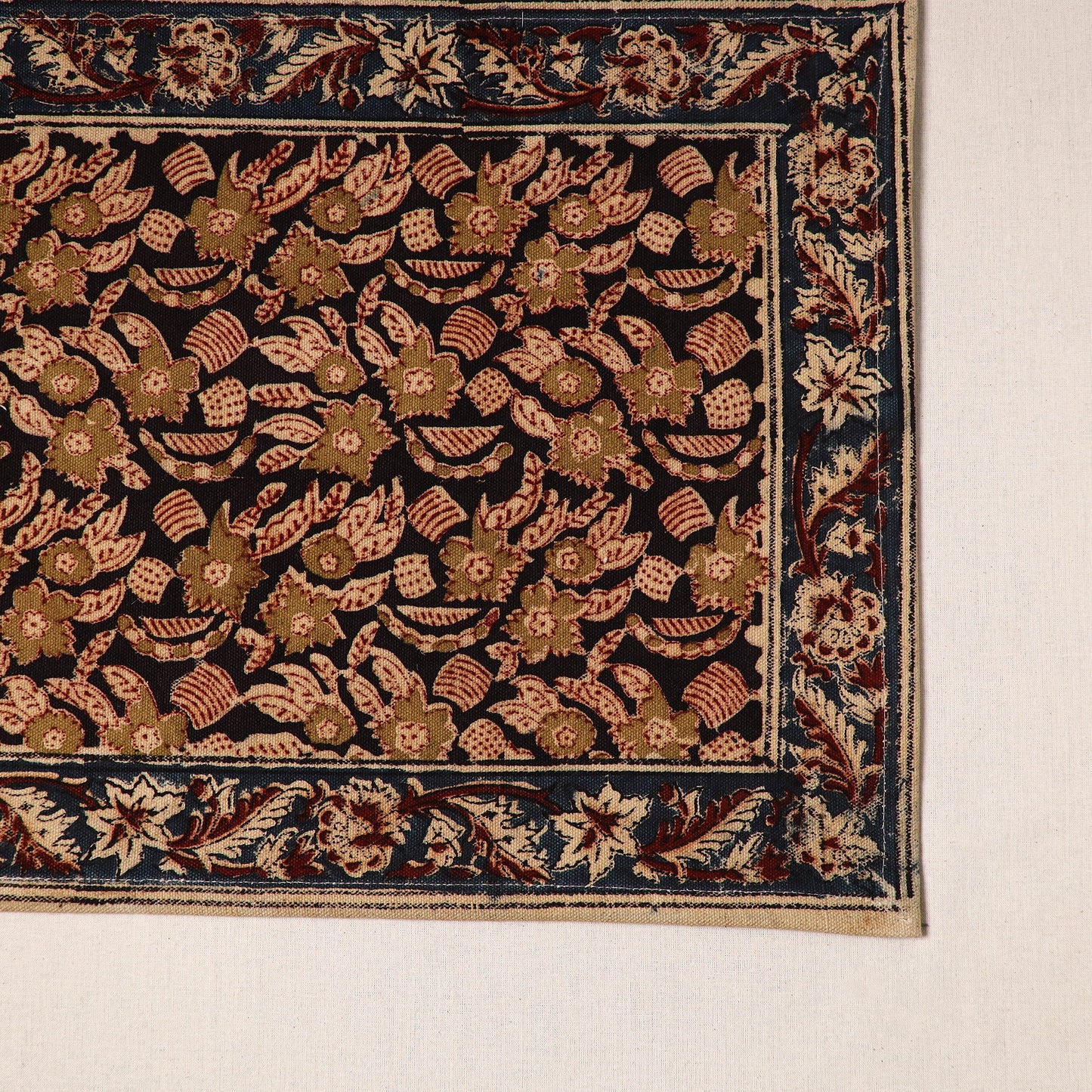 Black - natural dyed pedana kalamkari cotton table mat 11