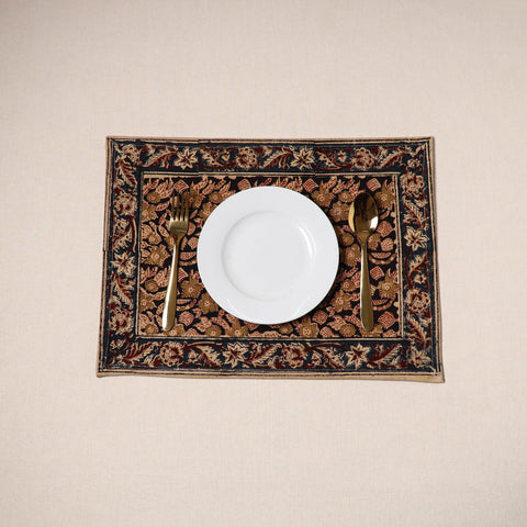 Black - natural dyed pedana kalamkari cotton table mat 11