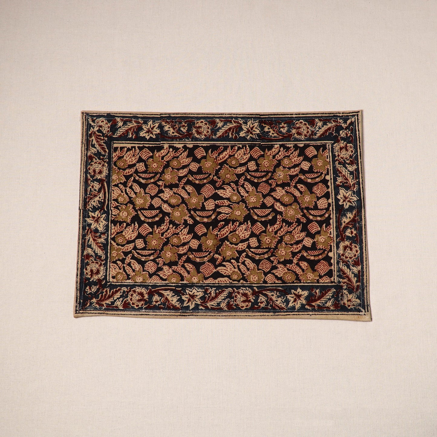 Black - natural dyed pedana kalamkari cotton table mat 11