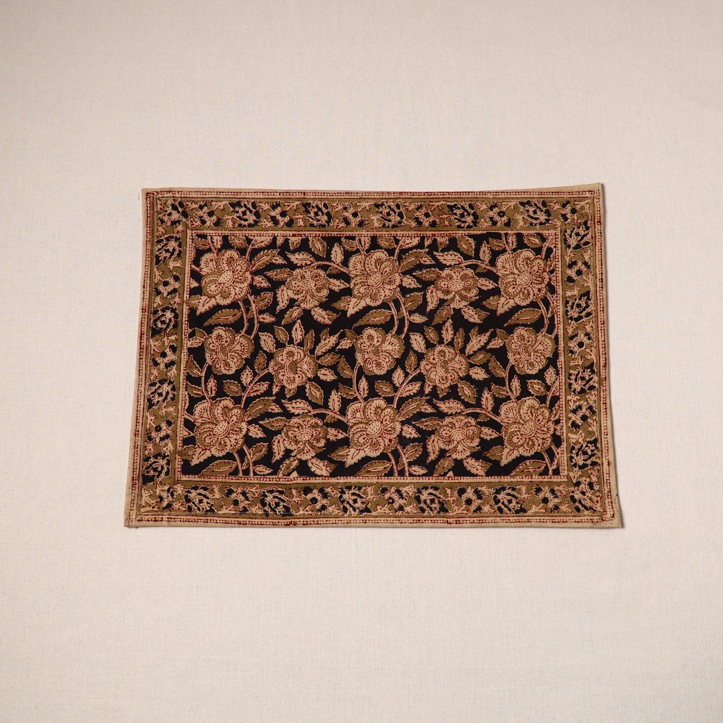 Black - natural dyed pedana kalamkari cotton table mat 13
