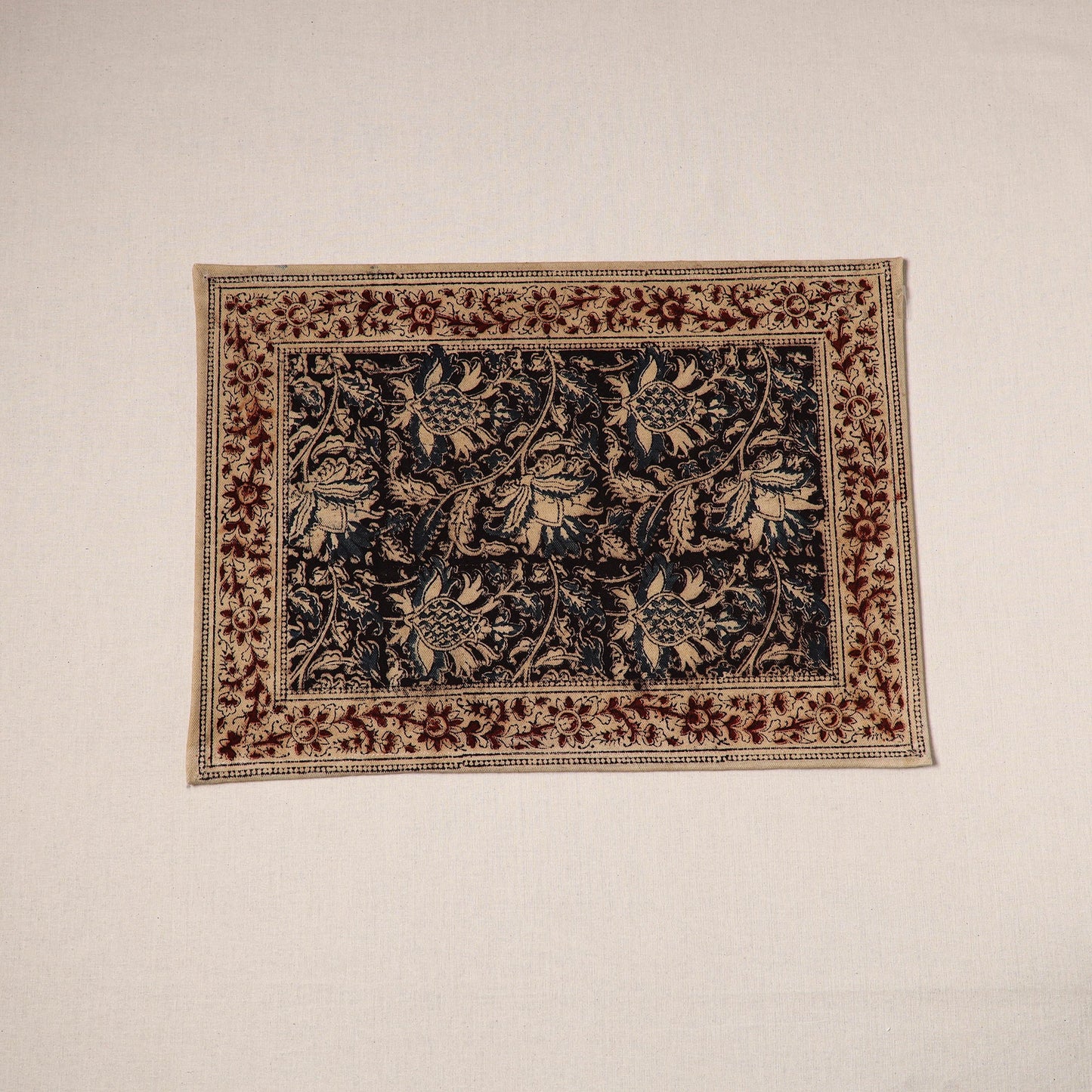 Black - natural dyed pedana kalamkari cotton table mat 16