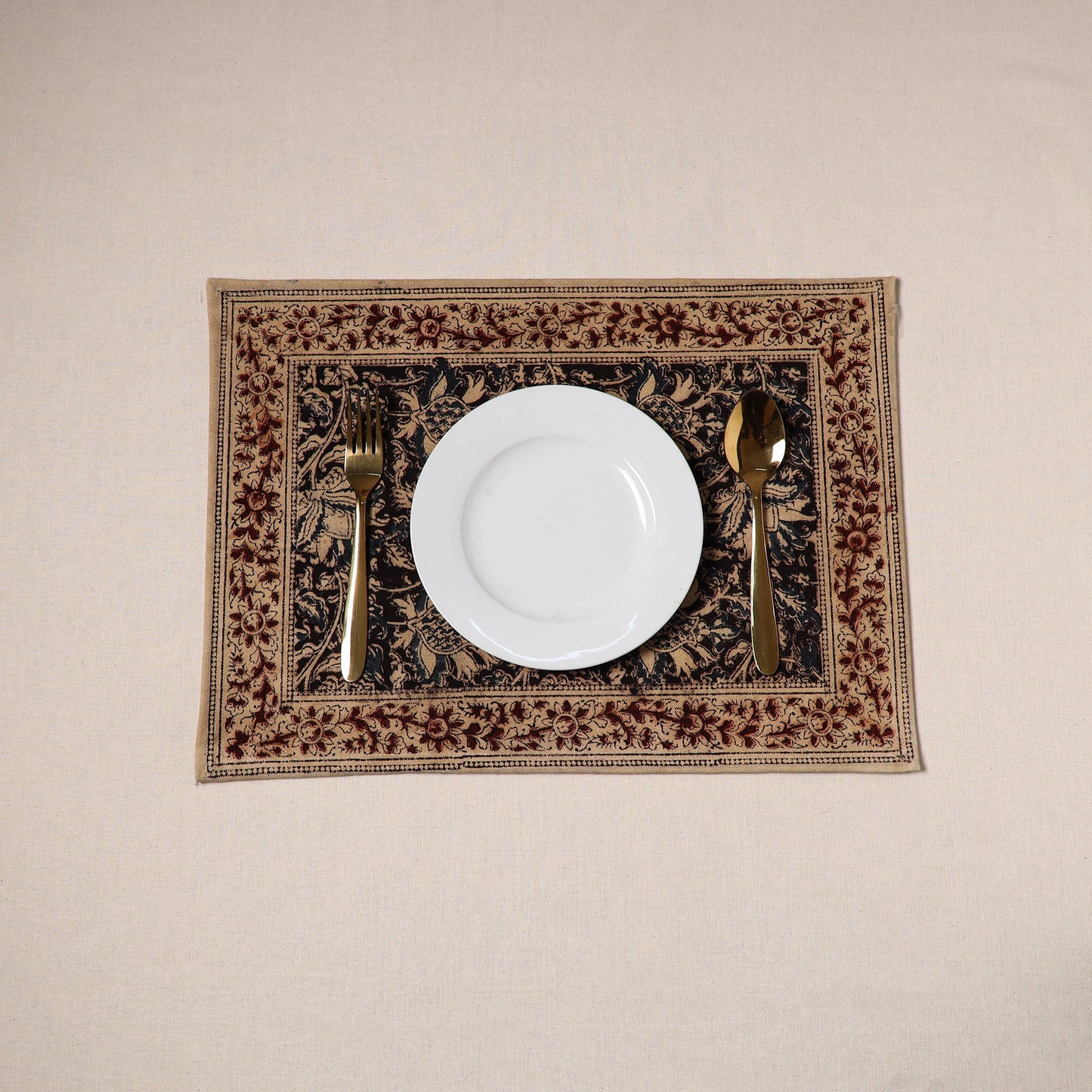 Black - natural dyed pedana kalamkari cotton table mat 16