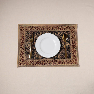 Black - natural dyed pedana kalamkari cotton table mat 16