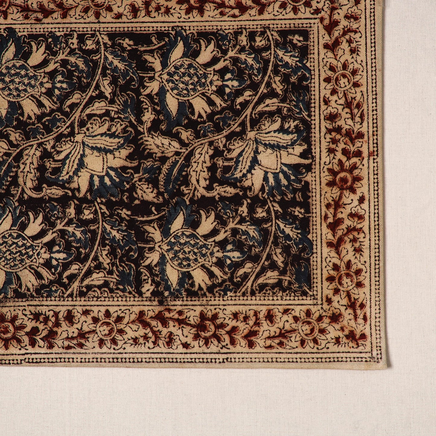 Black - natural dyed pedana kalamkari cotton table mat 16