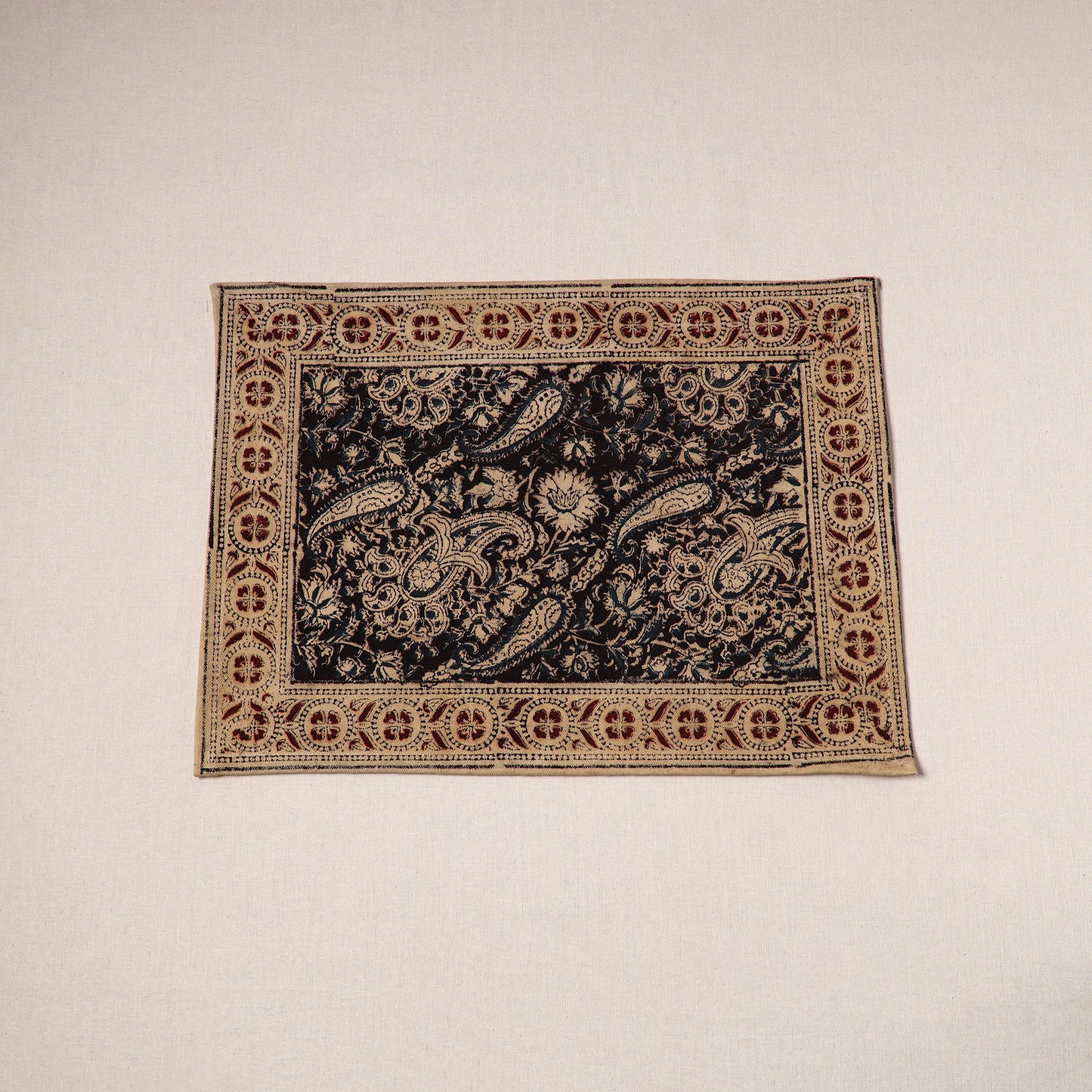Black - natural dyed pedana kalamkari cotton table mat 20