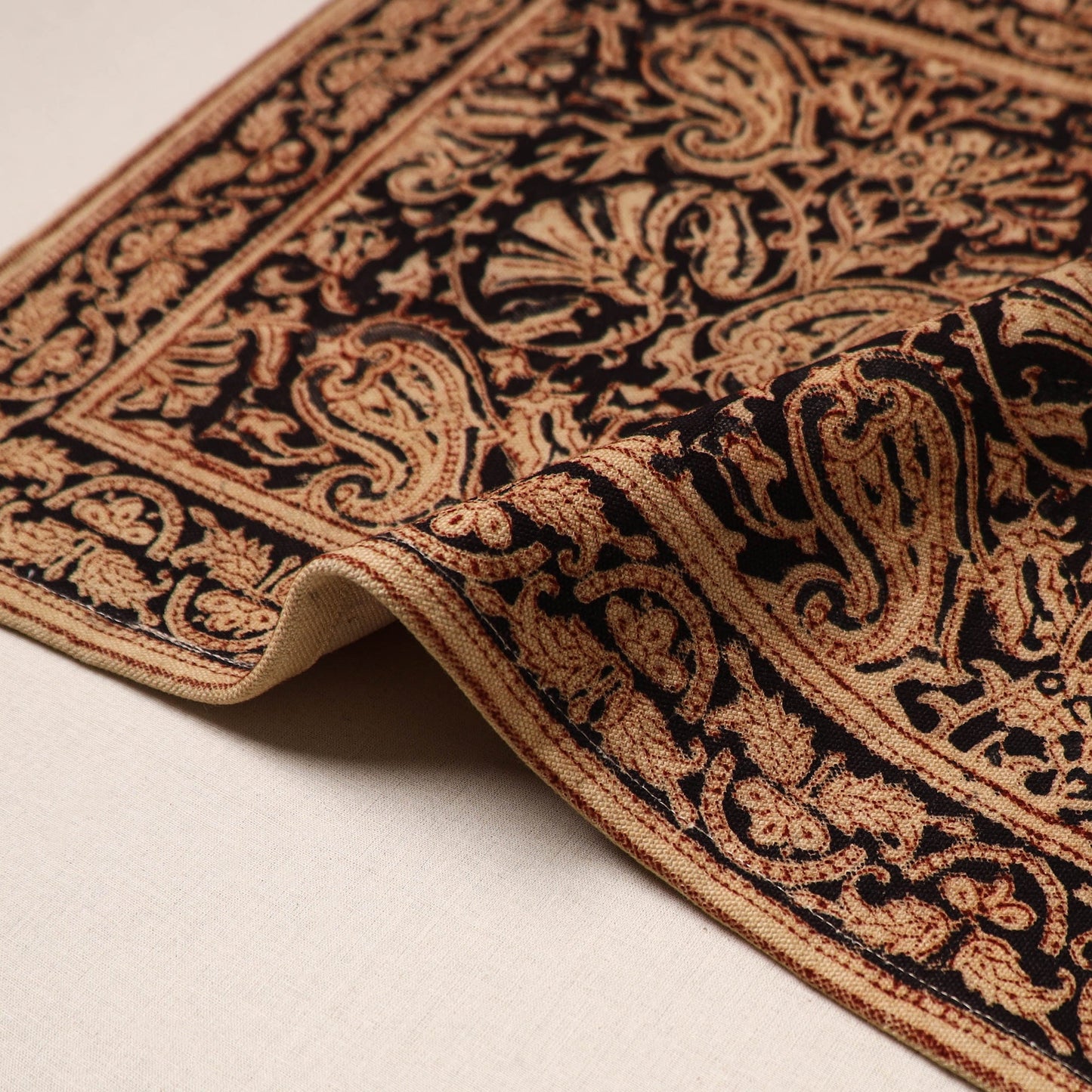 Black - natural dyed pedana kalamkari cotton table mat 30