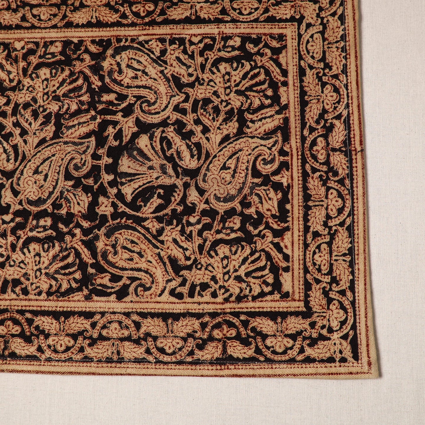 Black - natural dyed pedana kalamkari cotton table mat 30