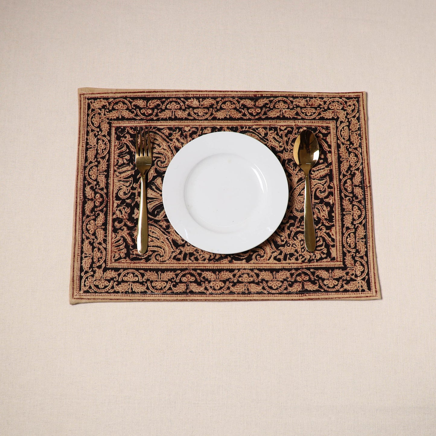 Black - natural dyed pedana kalamkari cotton table mat 30