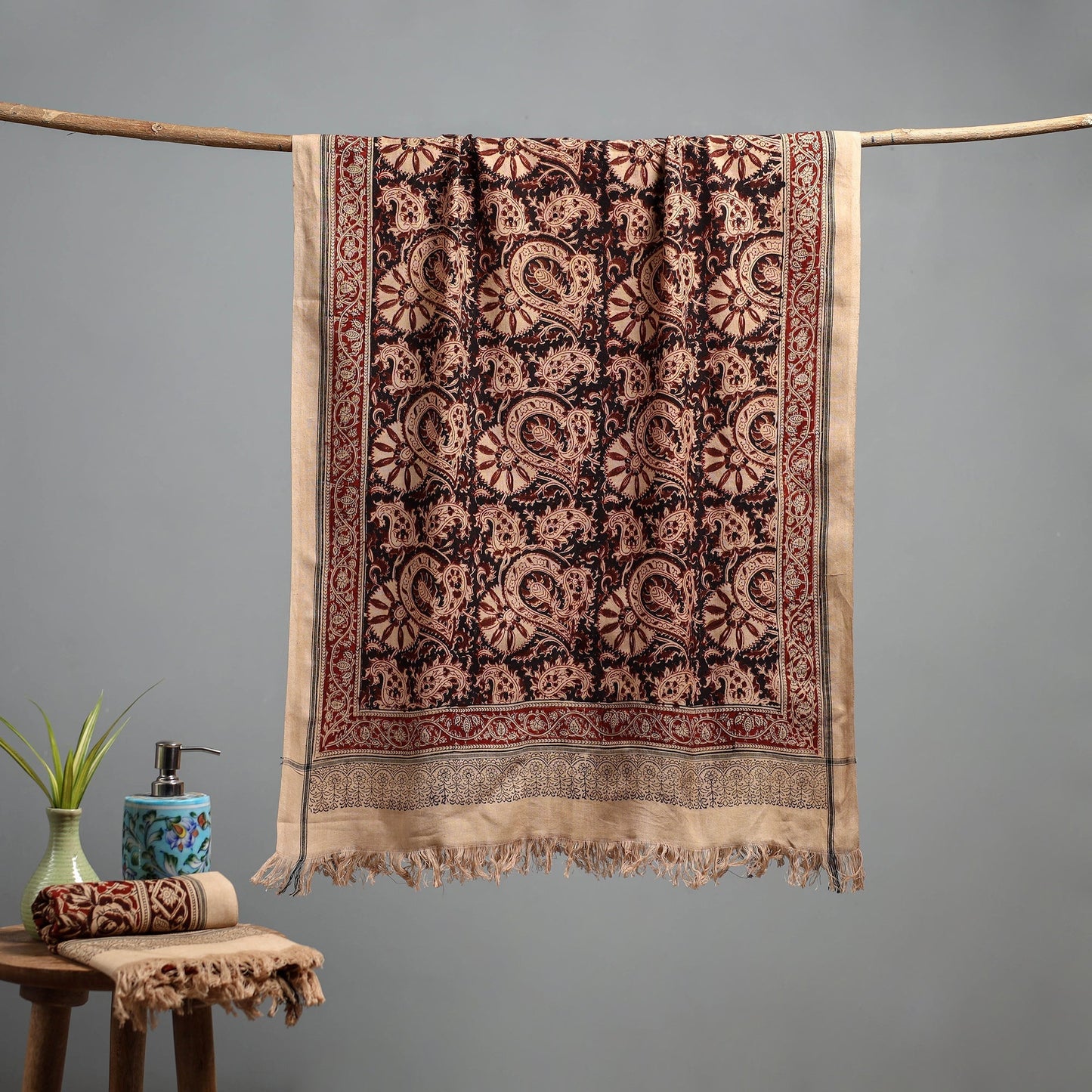 Natural dyed pedana kalamkari printed handloom cotton towel