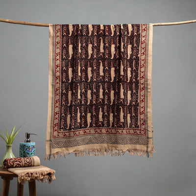 Natural dyed pedana kalamkari printed handloom cotton towel