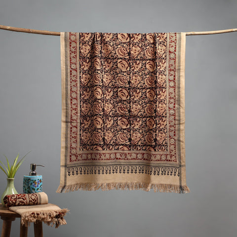 Natural dyed pedana kalamkari printed handloom cotton towel