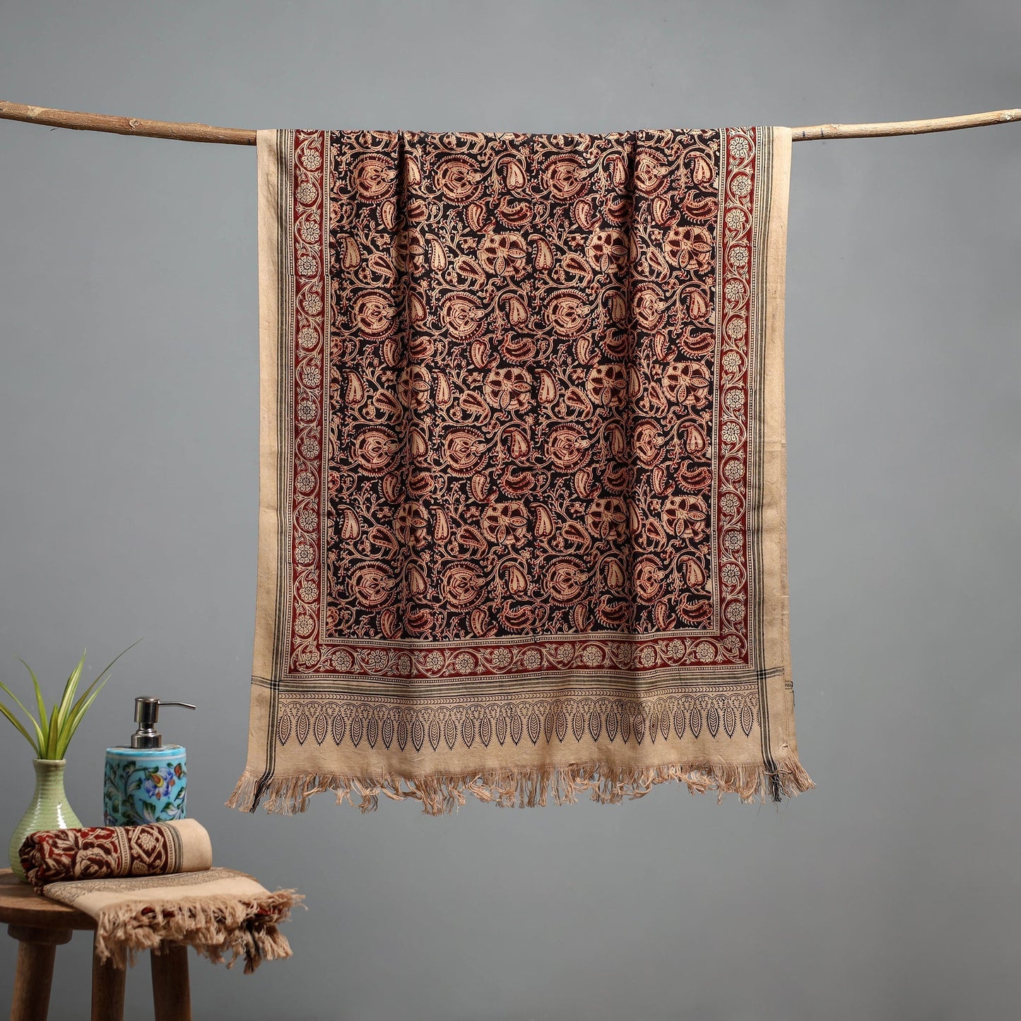 Natural dyed pedana kalamkari printed handloom cotton towel