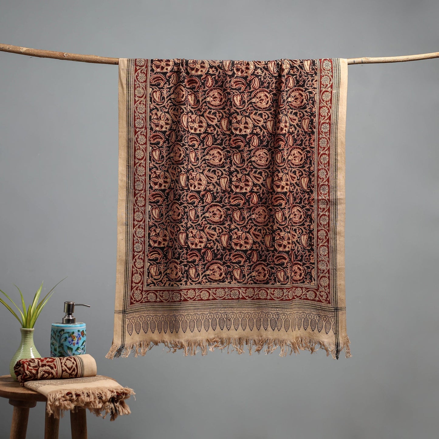 Natural dyed pedana kalamkari printed handloom cotton towel