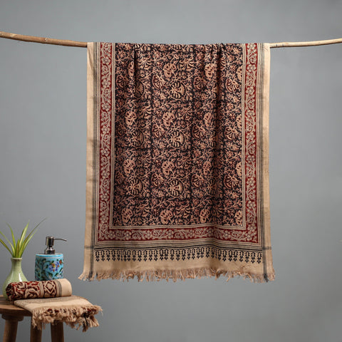 Natural dyed pedana kalamkari printed handloom cotton towel