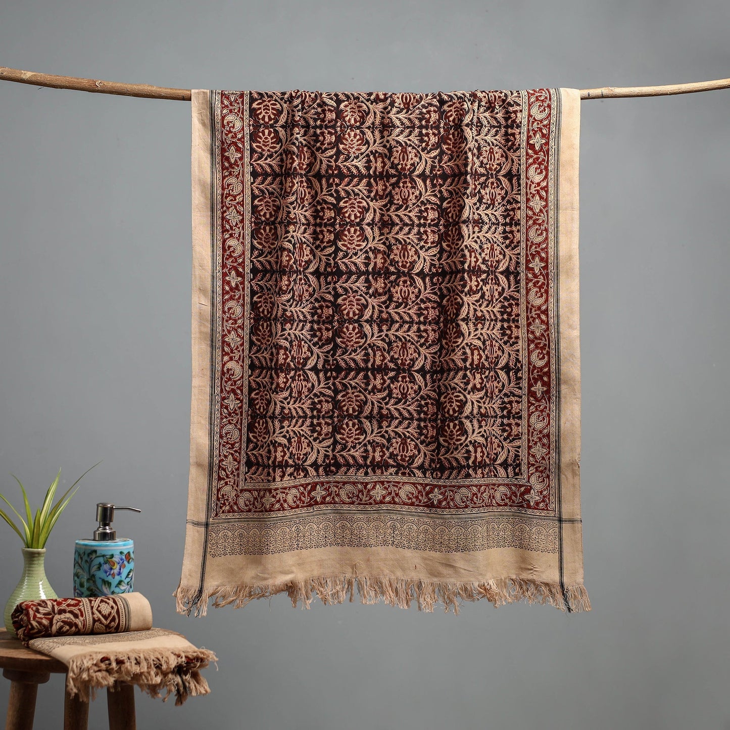 Natural dyed pedana kalamkari printed handloom cotton towel