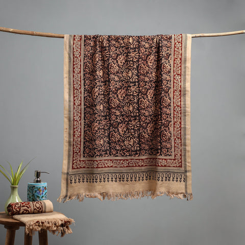 Natural dyed pedana kalamkari printed handloom cotton towel