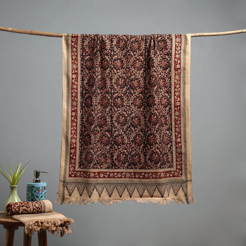 Natural dyed pedana kalamkari printed handloom cotton towel