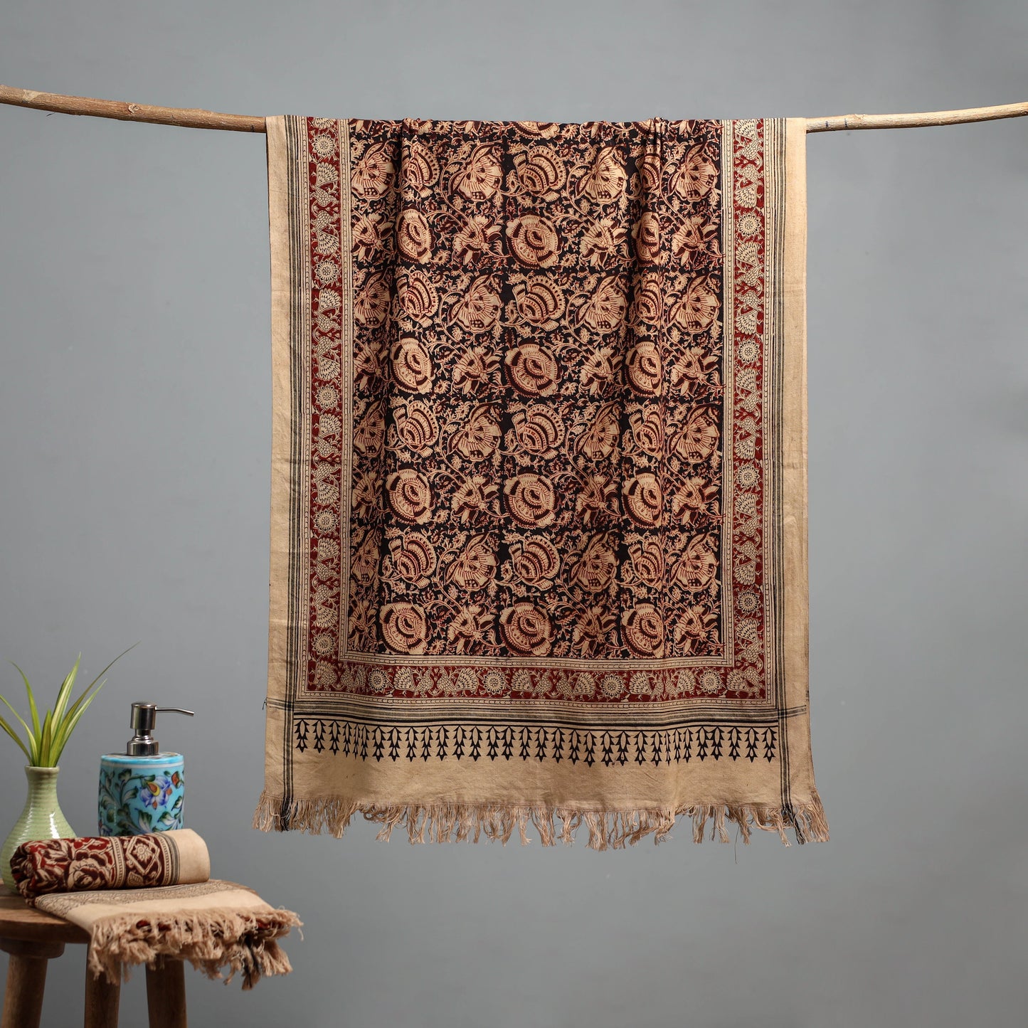Natural dyed pedana kalamkari printed handloom cotton towel