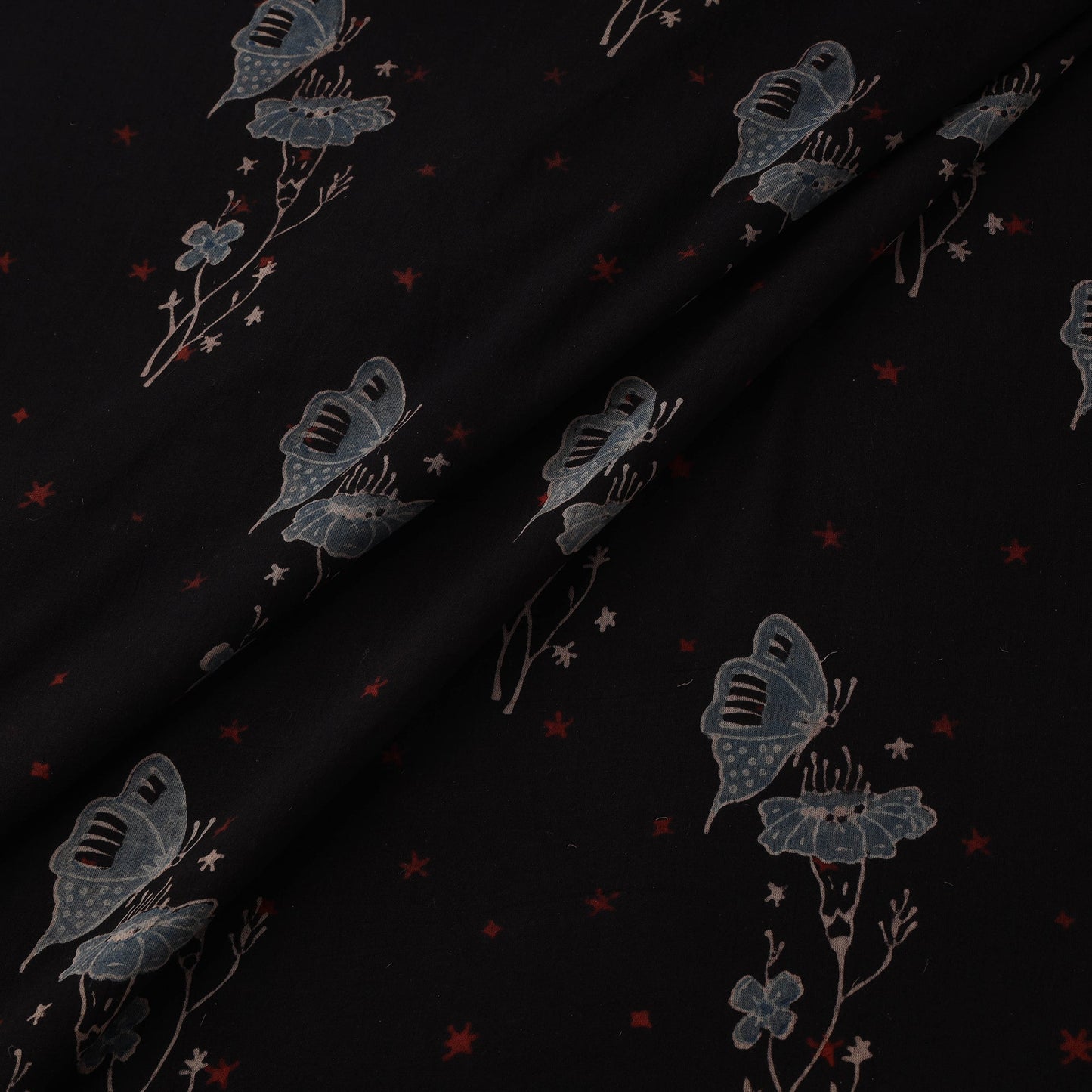 Natural dyed pure mul cotton hand block ajrakh print fabric