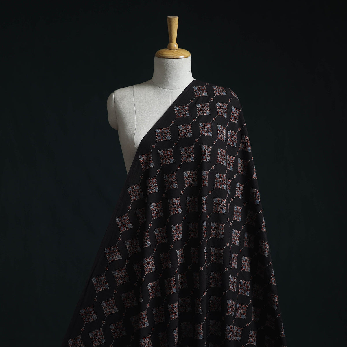 Natural dyed pure mul cotton hand block ajrakh print fabric