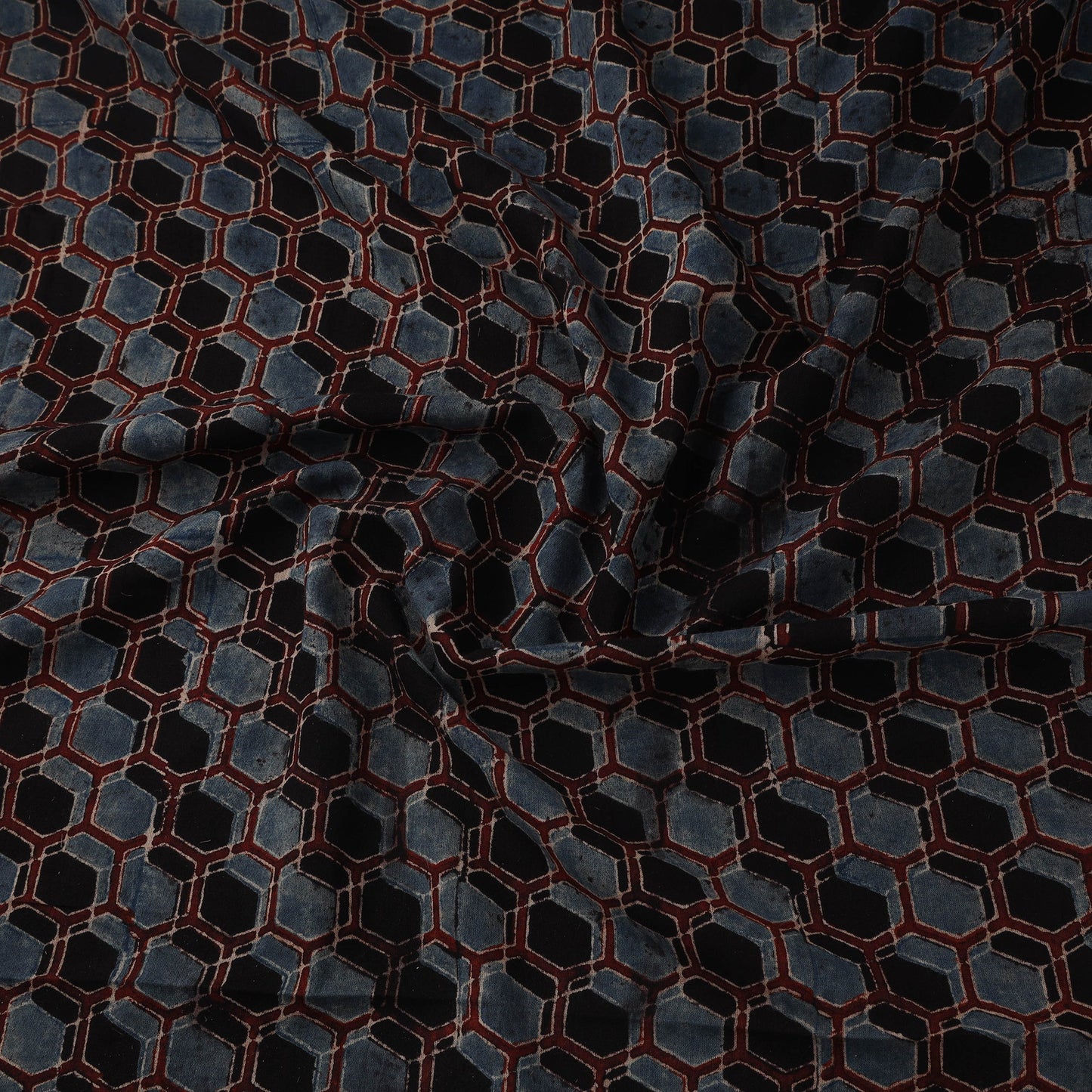 Natural dyed pure mul cotton hand block ajrakh print fabric