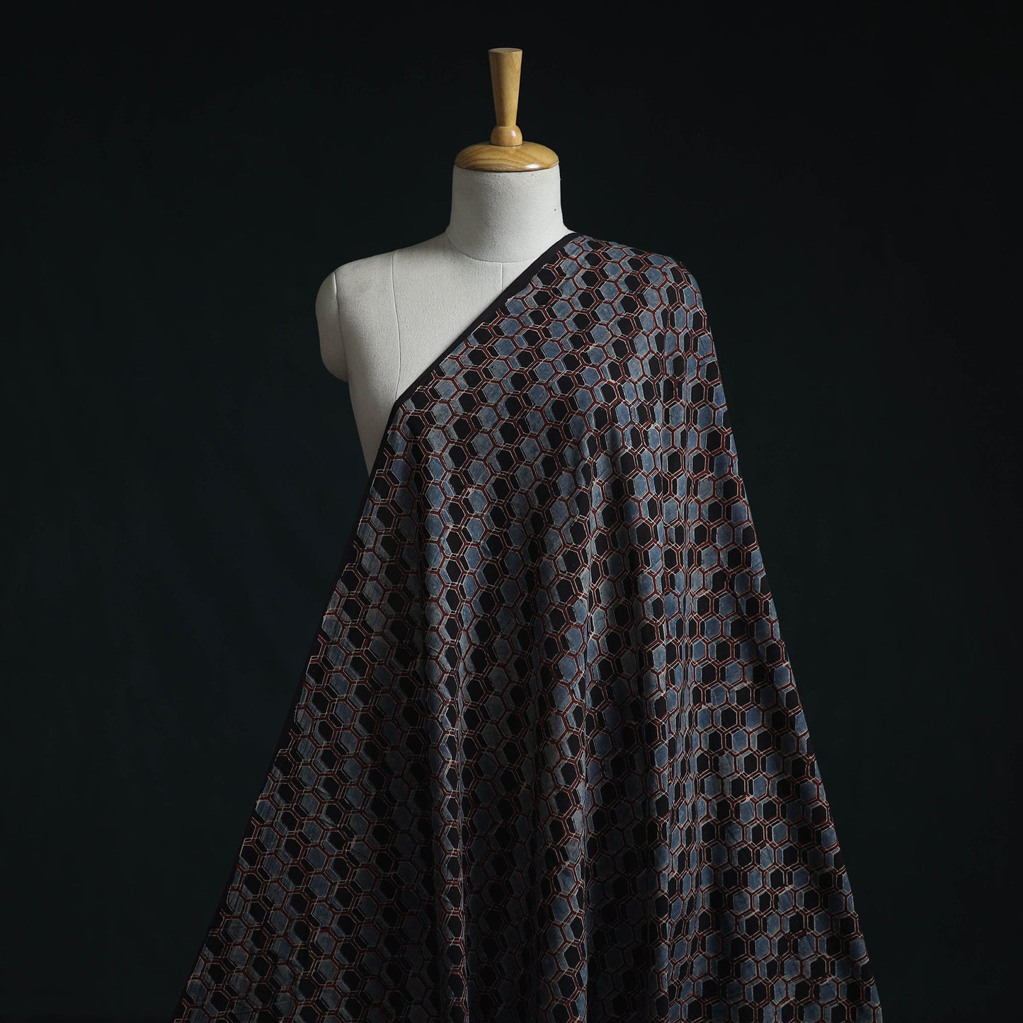Natural dyed pure mul cotton hand block ajrakh print fabric