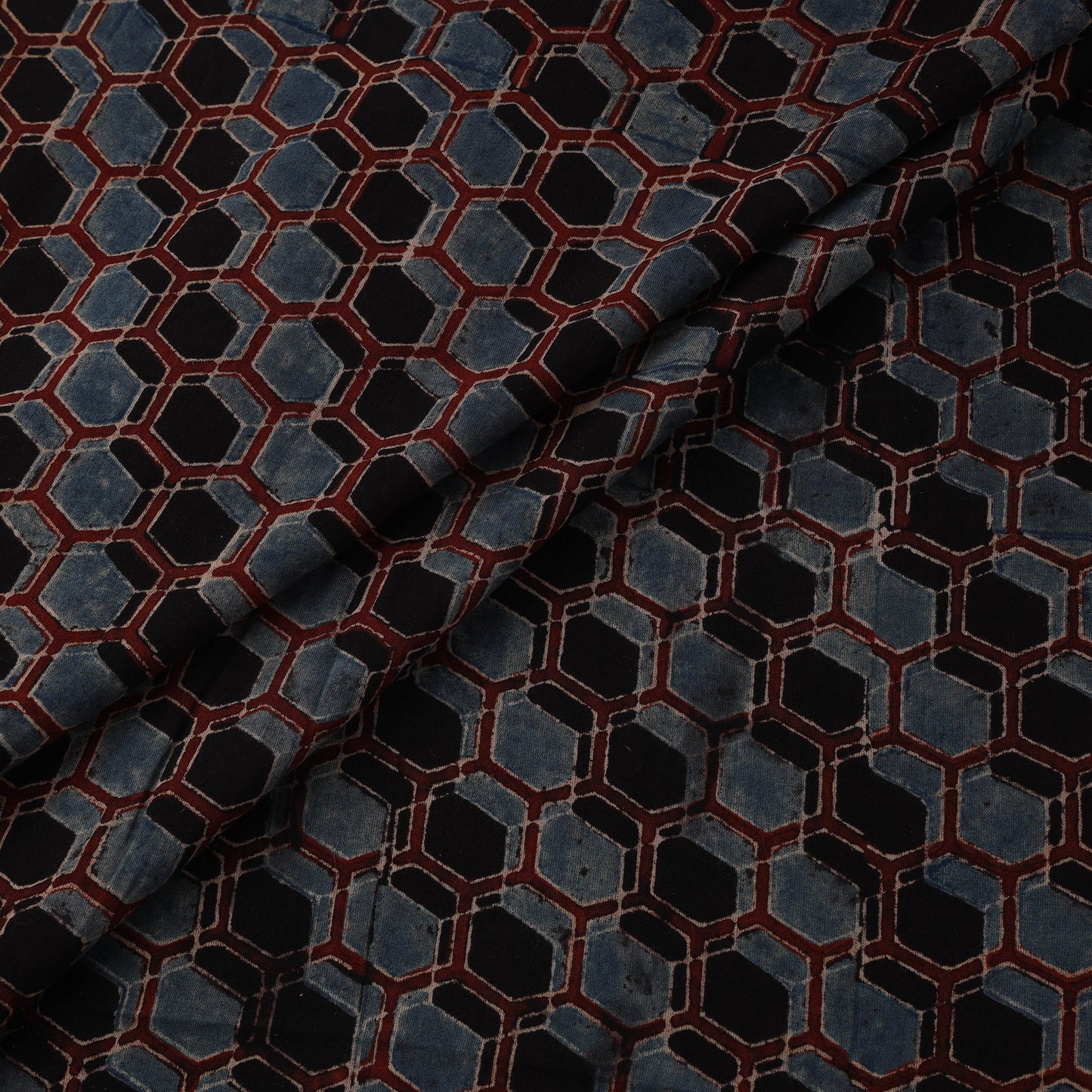 Natural dyed pure mul cotton hand block ajrakh print fabric