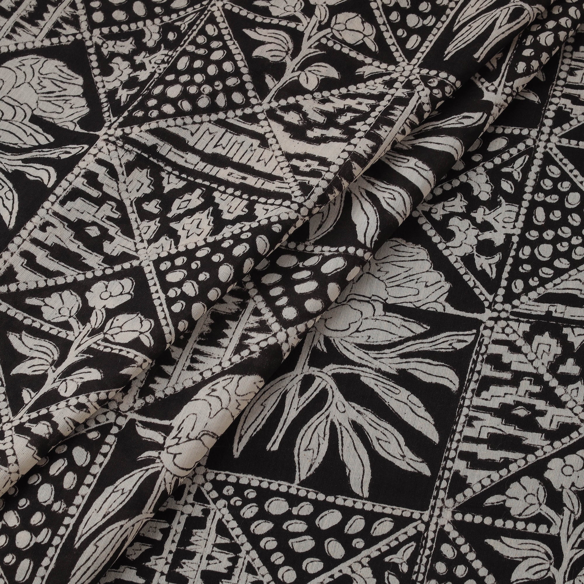 Natural Print Black Natural Dyed Pure Mul Cotton Hand Block Bagru Print Fabric