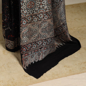 Black - natural dyed silk saree 09 - handcrafted