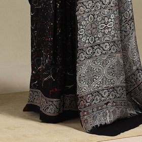 Black - natural dyed silk saree 09 - handcrafted