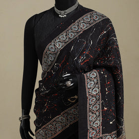 Black - natural dyed silk saree 09 - handcrafted