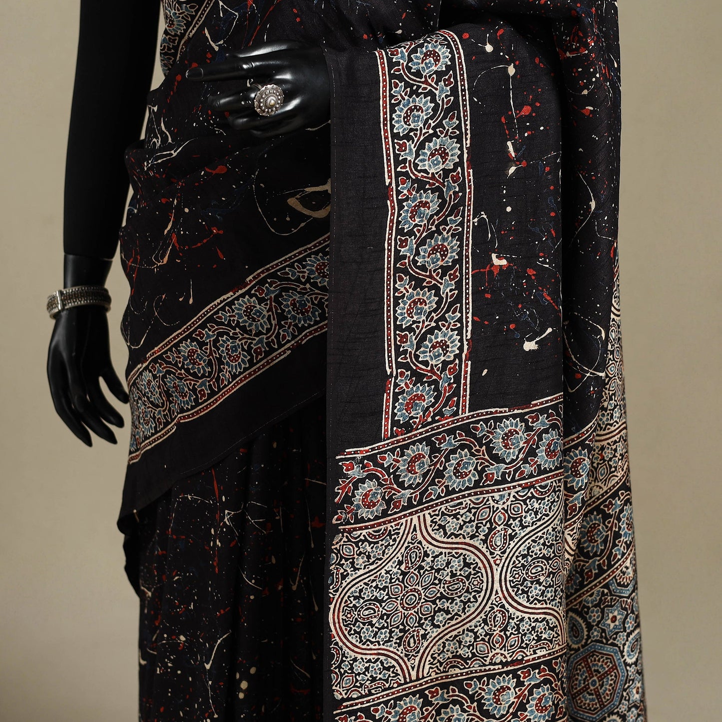 Black - natural dyed silk saree 09 - handcrafted