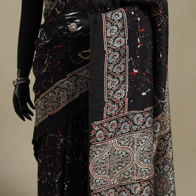 Black - natural dyed silk saree 09 - handcrafted