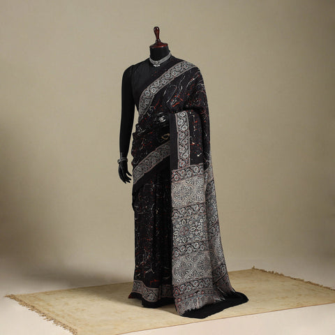 Black - natural dyed silk saree 09 - handcrafted